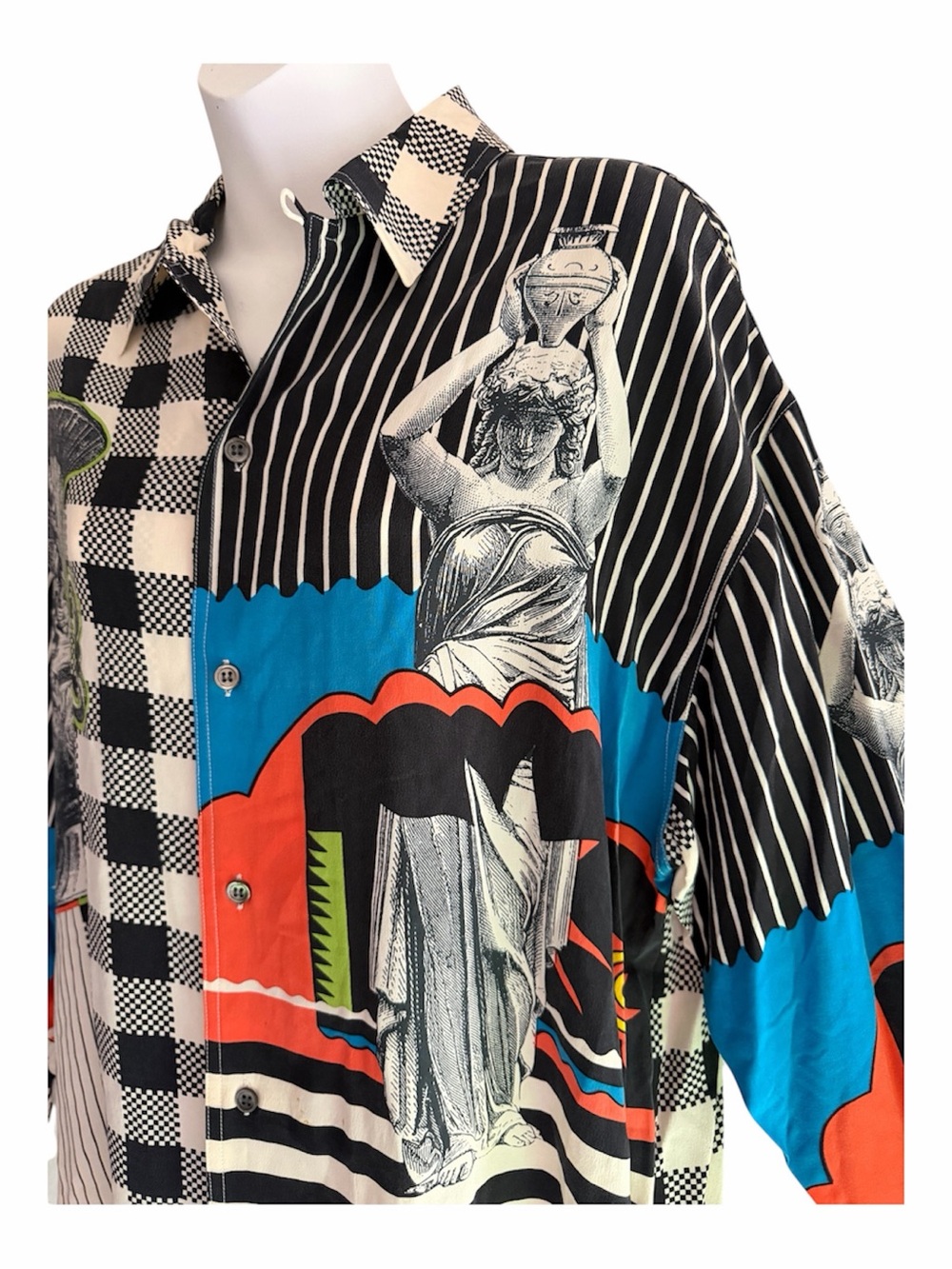 Timney Fowler Go Silk Vintage 90s Graphic Avant Garde Silk Blouse M Maximalist - Picture 3 of 16